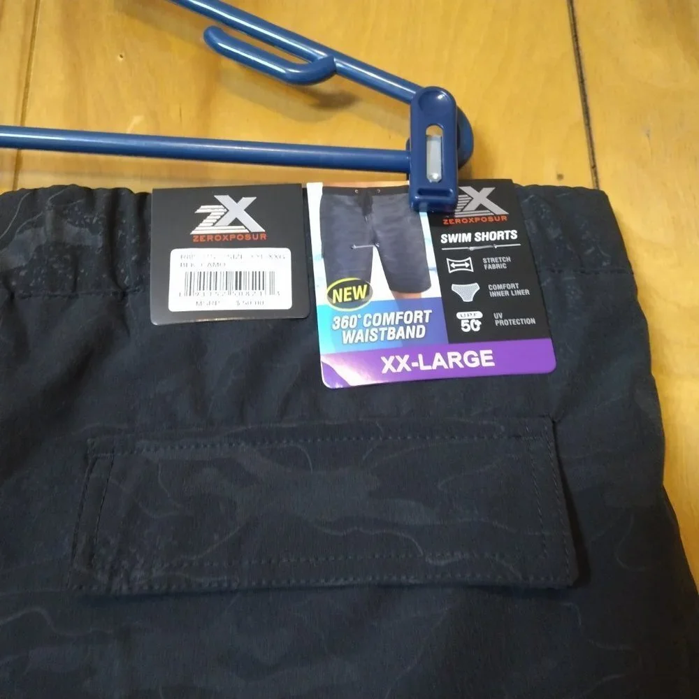 ZEROXPOSUR MEN'S XXL BLACK CAMO SWIM TRUNKS SHORTS NEW BEACH VACATION - Picture 5 of 6